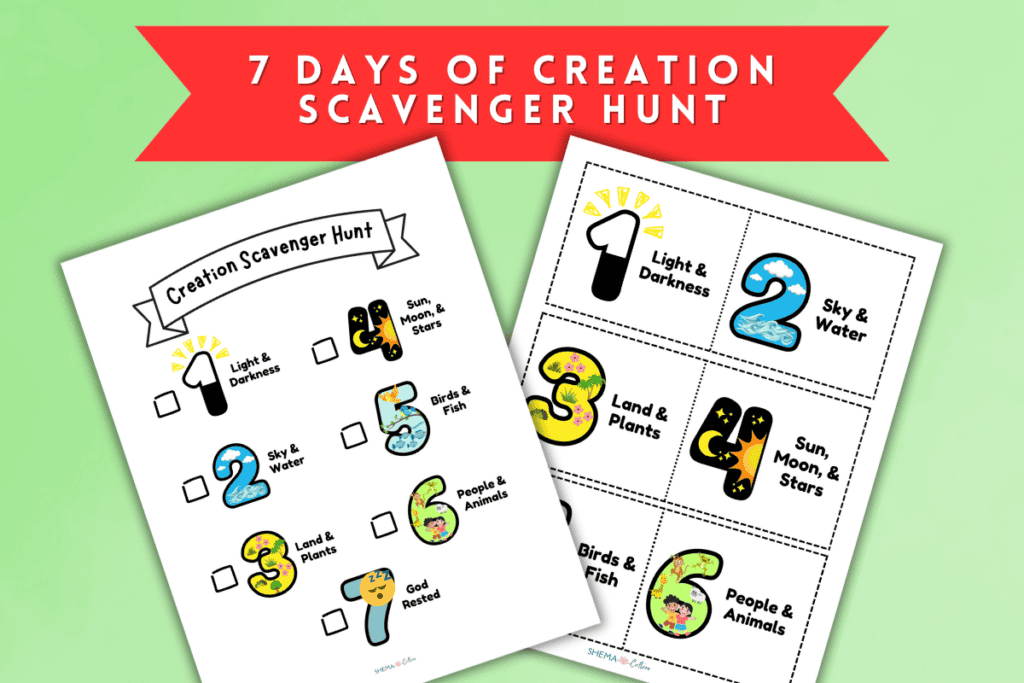 7 days of creation printable free scavenger hunt game for kids
